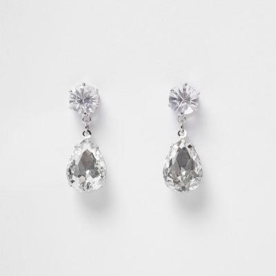 Silver tone crystal dangly earings